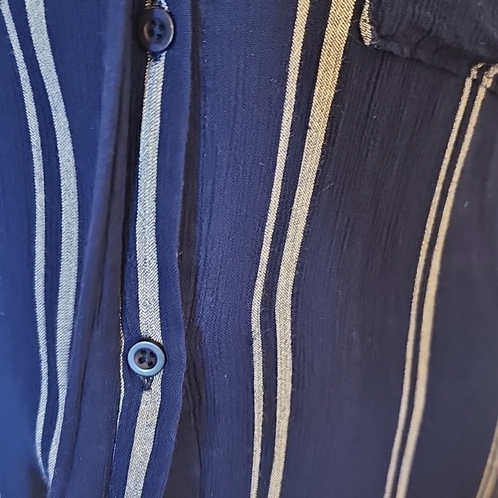 cloth & stone Navy and White Vertical Stripe Button-Down Flowy Tunic Shirt Top - Picture 3 of 9